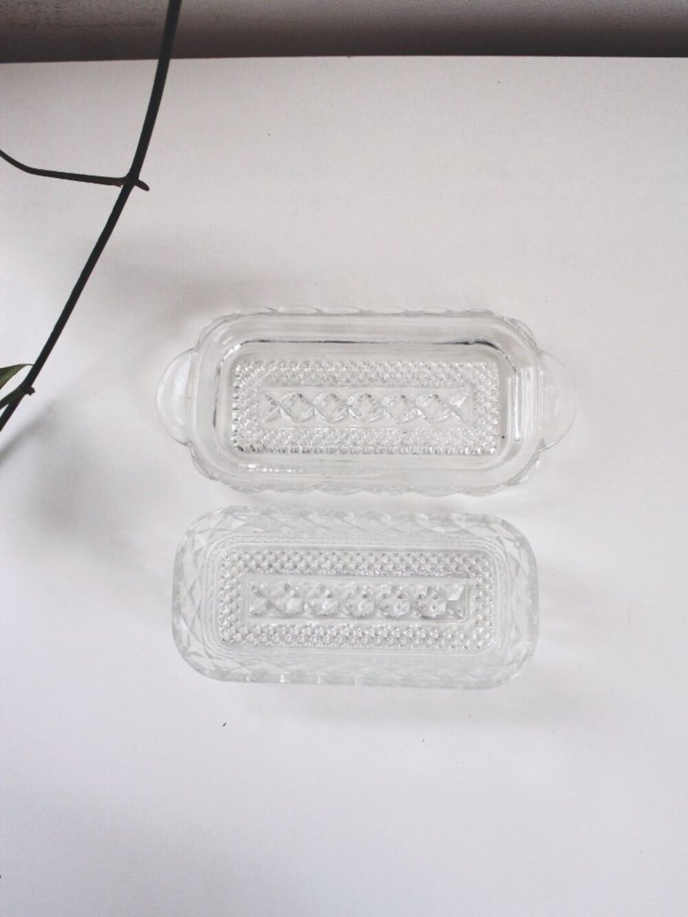 Vintage Anchor Hocking Wexford Glass Butter Dish Diamond Pressed 60s Elegant - Picture 4 of 5